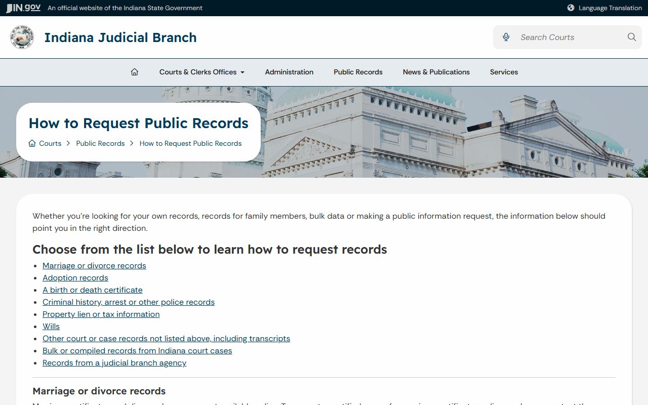 Union County Clerk records Indiana judicial request guidance