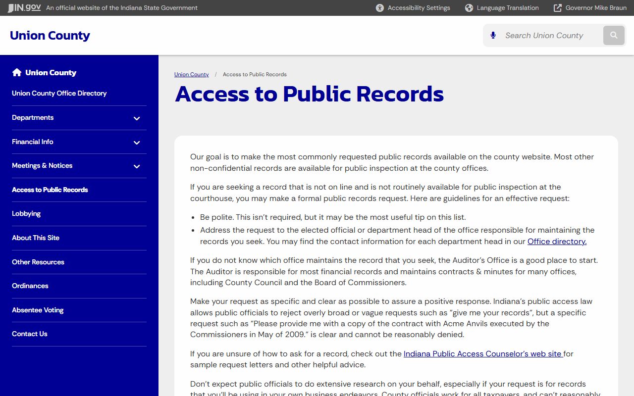 Union County Clerk records public records request guidance