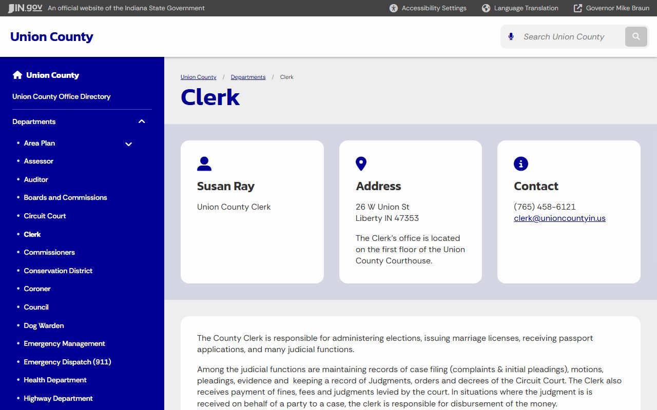 Union County Clerk records official clerk page