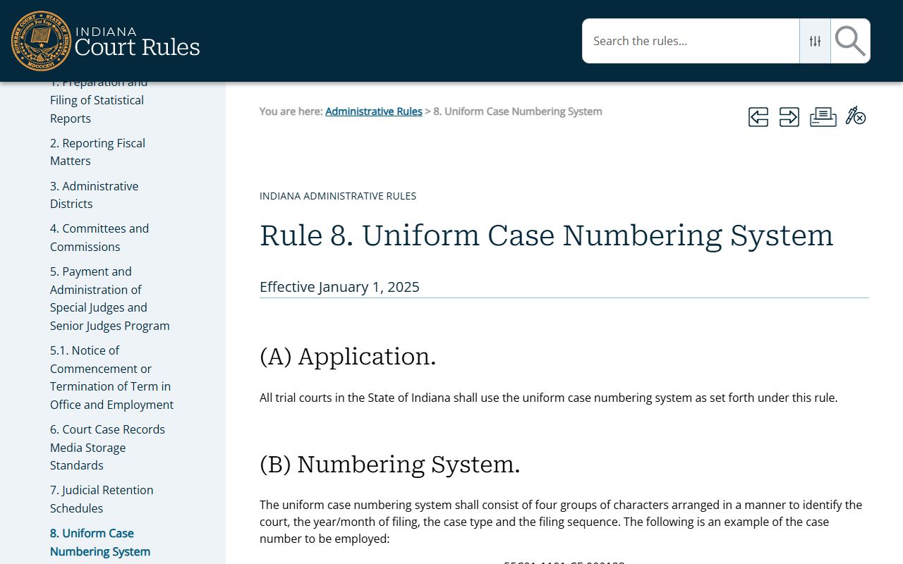 Union County court dockets Indiana Administrative Rule 8 case numbering