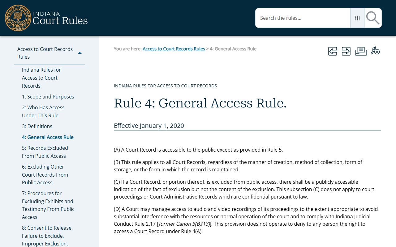 Union County court records Indiana Access to Court Records Rule 4