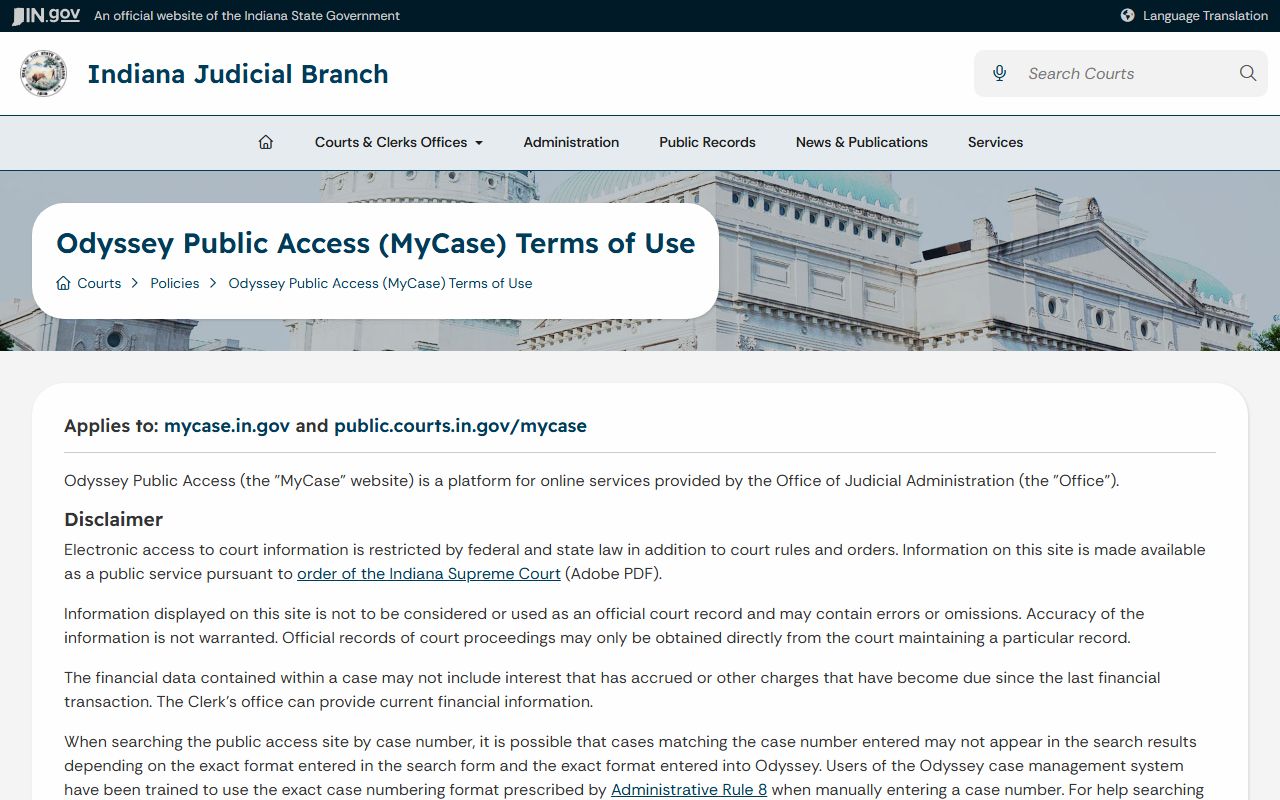 Union County court records MyCase terms of use