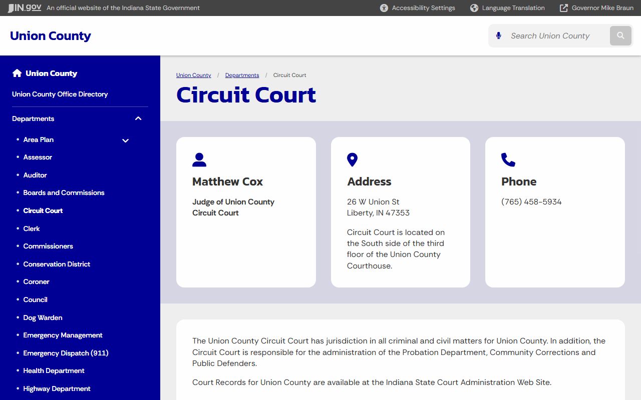 Union County Circuit Court records page