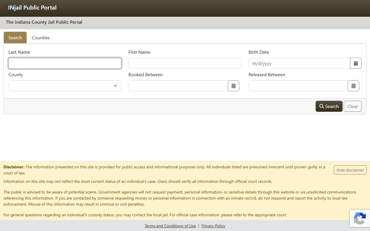 Union County inmate search INjail portal fields