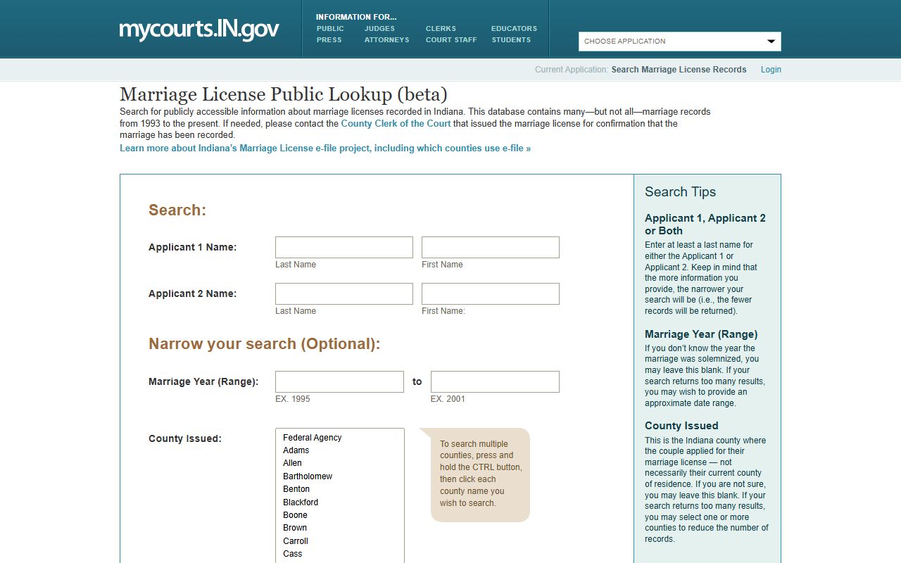 Union County marriage records public lookup search