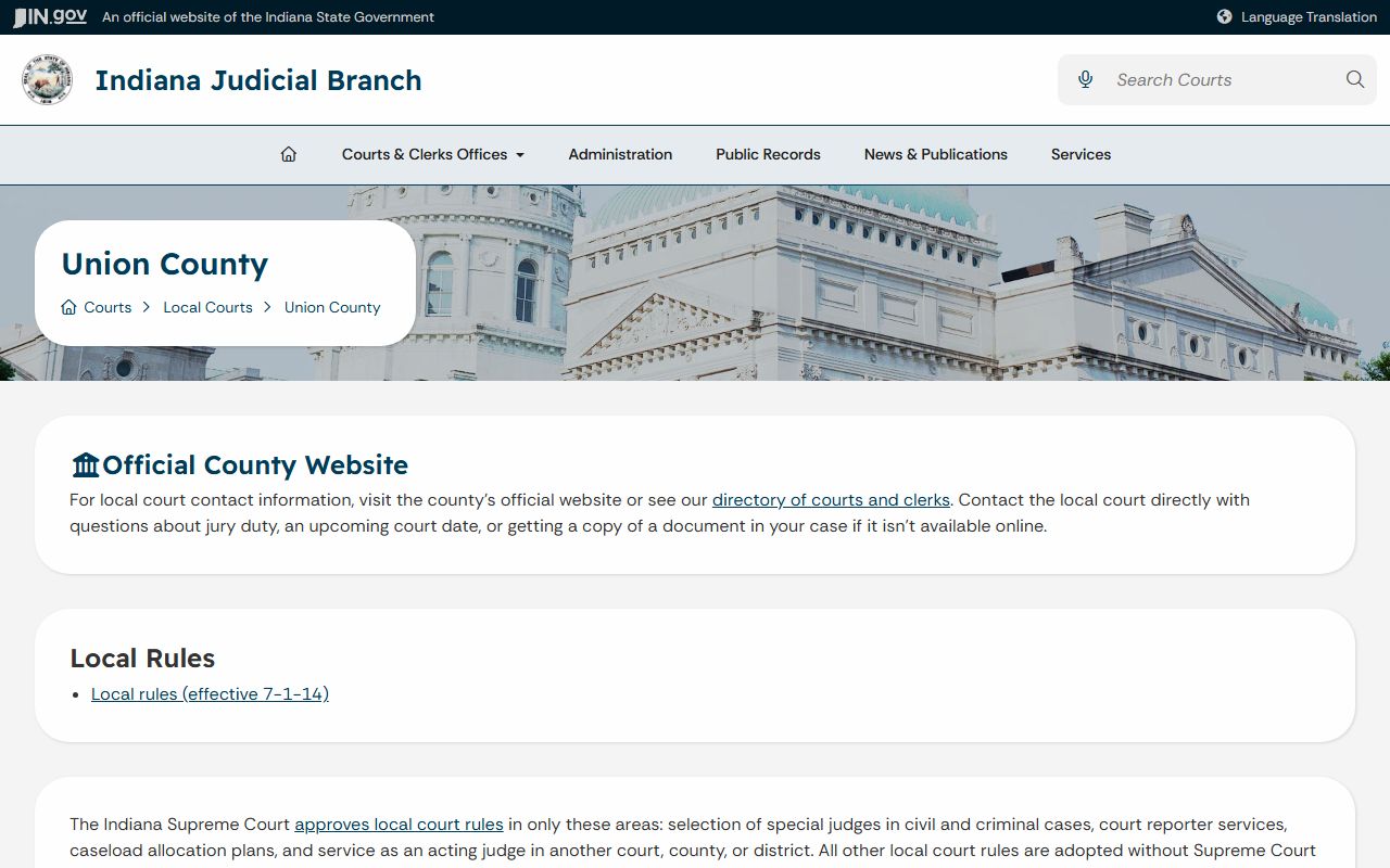 Union County court records Indiana Judicial Branch page