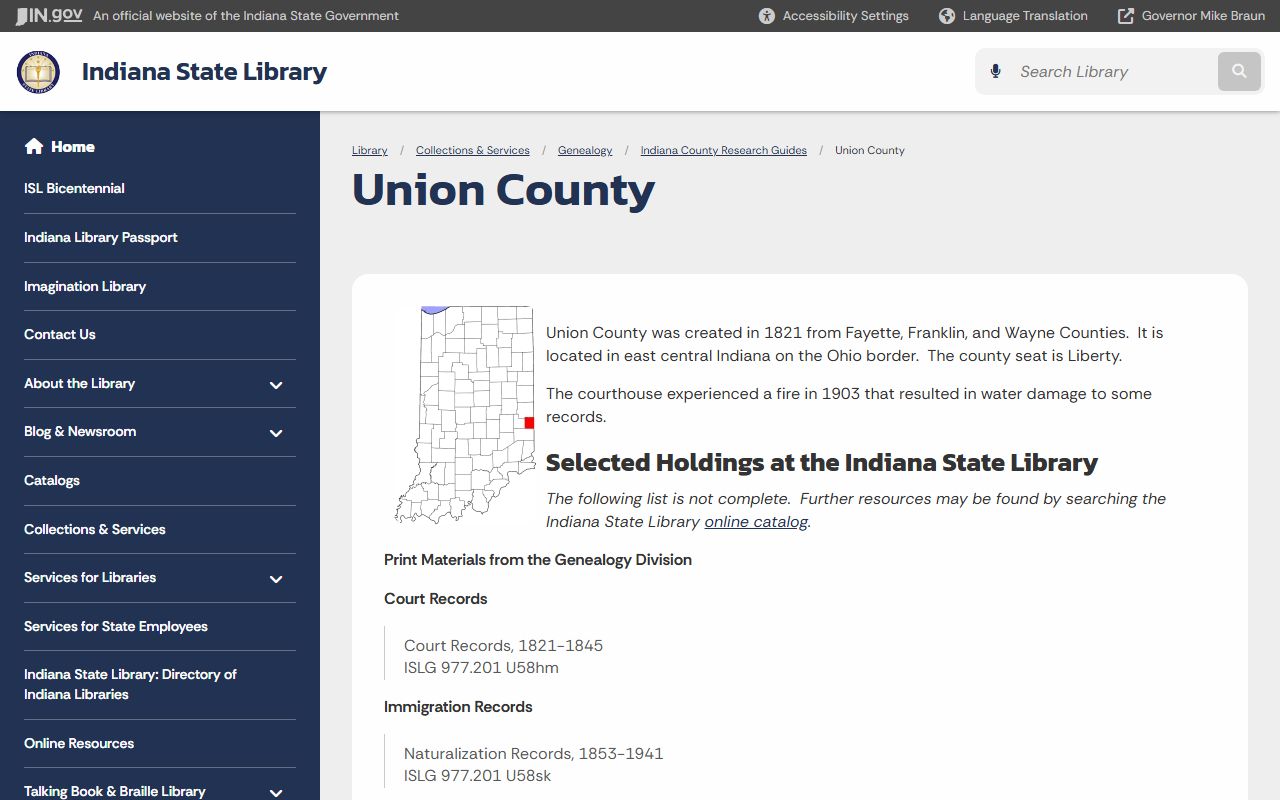 Union County court records Indiana State Library research guide